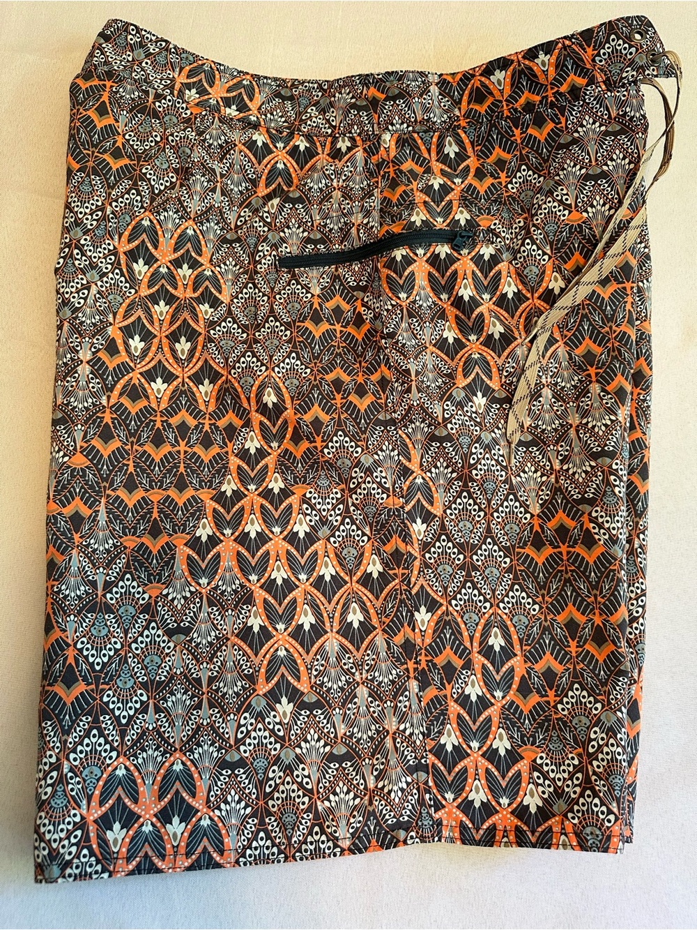 Patagonia Navy and Orange Printed Men's Drawstring Board Shorts 34